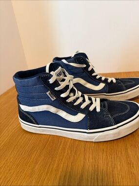 Vans Sk8-Hi High Top Sneakers in Navy and White